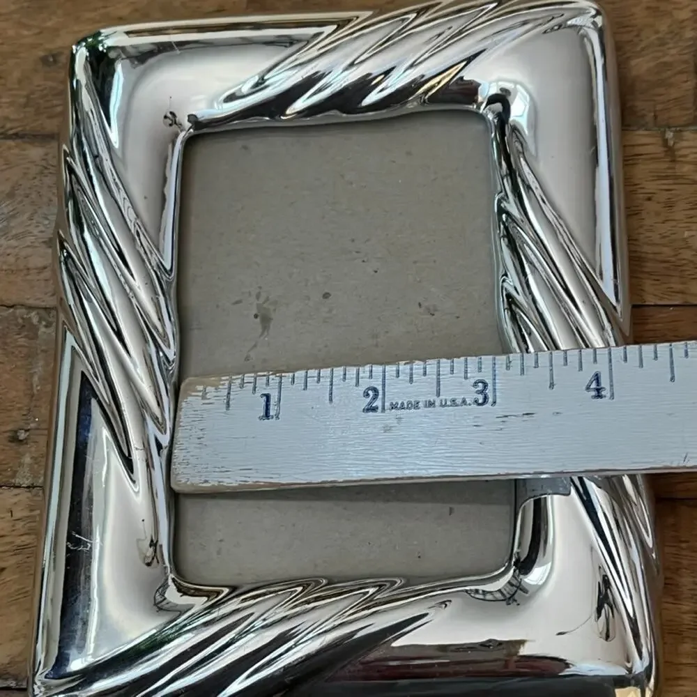 Vintage Silver Toned Picture Frame 3 x 4.5 in Mid-century Style Wavy Swirl
